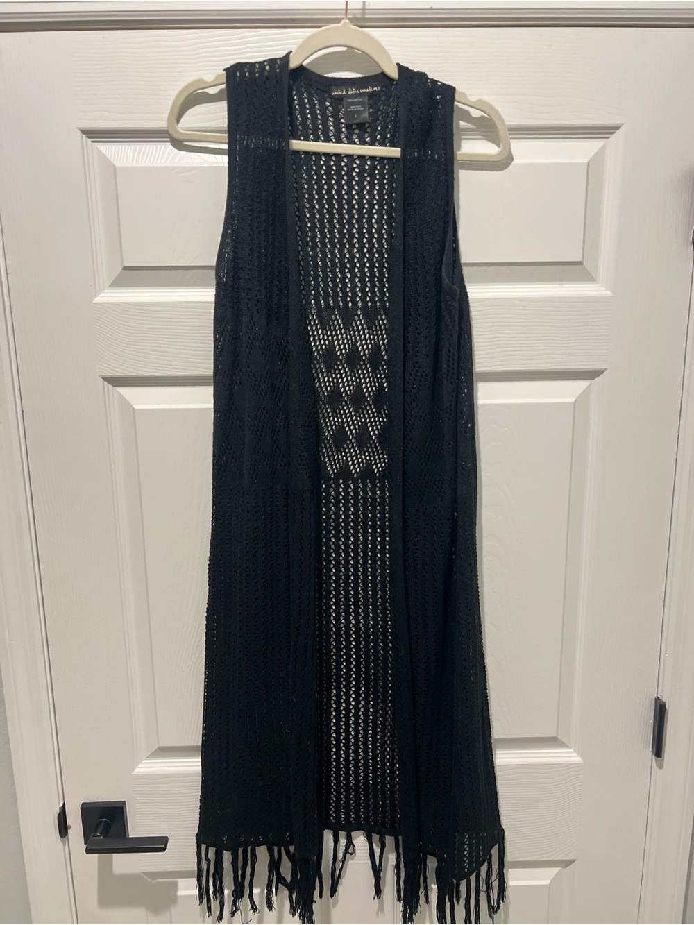 united states sweaters Black Crochet Open-Knit Vest